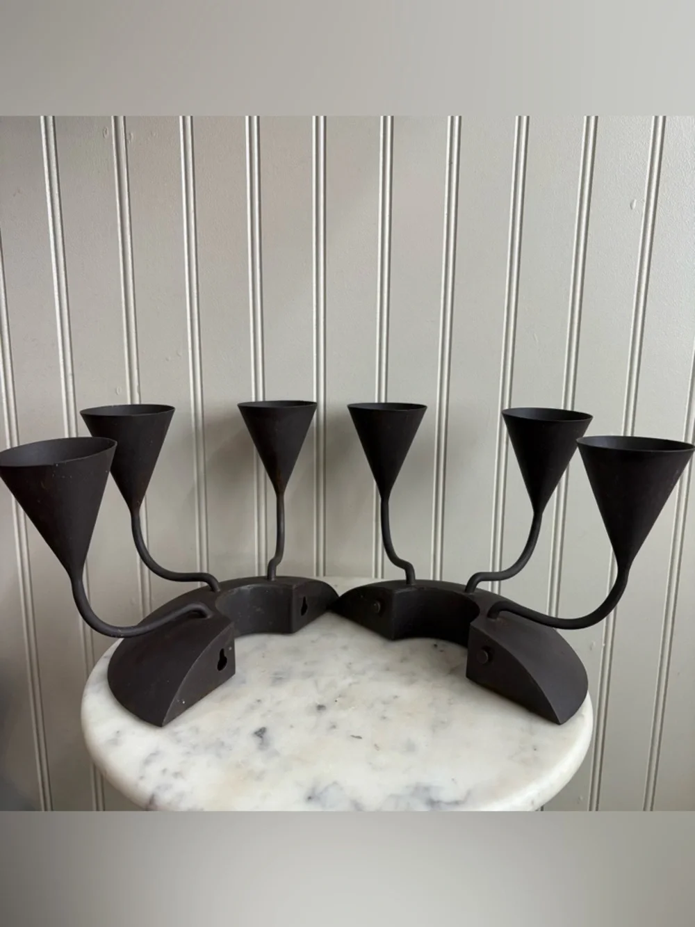 Pottery Barn Brutalist Raw Metal Candle Holder Centerpiece Brown Contemporary
